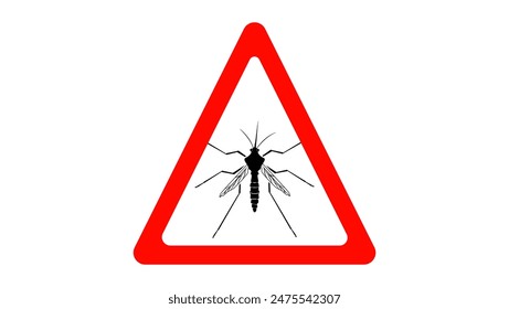 Malaria Mosquito Sign, black and red isolated silhouette