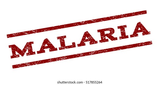Malaria watermark stamp. Text tag between parallel lines with grunge design style. Rubber seal stamp with dust texture. Vector dark red color ink imprint on a white background.