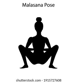 Malasana Pose Yoga Workout Silhouette on the white background. Vector illustration