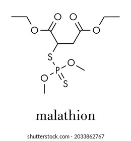 Malathion Insecticide Molecule. Used To Treat Head Lice, Body Lice, Scabies And In Agriculture. Skeletal Formula.