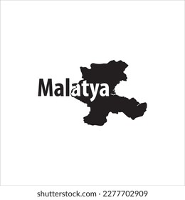 Mapa de Malatya y diseño de letras negras sobre fondo blanco
