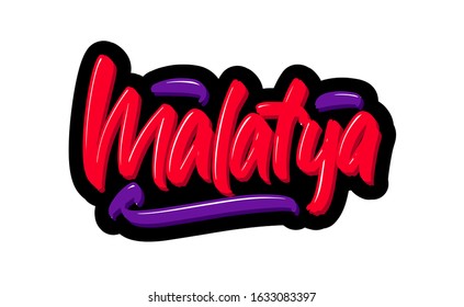 Malatya, Turkey city hand drawn modern brush lettering. Vector illustration logo text for webpage, print and advertising.