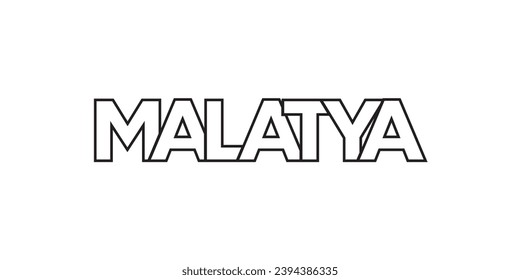 Malatya en el emblema turco para la prensa y la web. El diseño presenta estilo geométrico, ilustración vectorial con tipografía audaz en fuente moderna. Letras gráficas de eslóganes aisladas en fondo blanco.