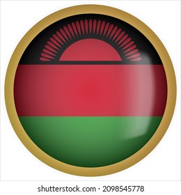 Malawi 3D rounded Flag Button Icon with Gold Frame