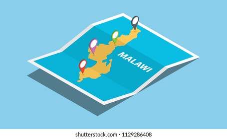 malawi africa explore maps with isometric style and pin location tag on top vector illustration