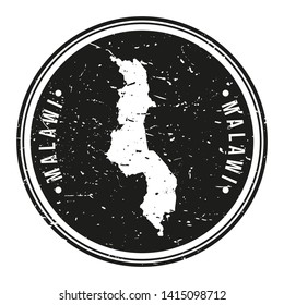 Malawi Africa. Map Symbol Round Design Stamp Travel and Business.