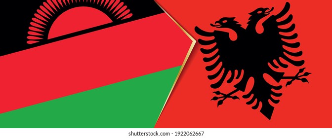 Malawi and Albania flags, two vector flags symbol of relationship or confrontation.