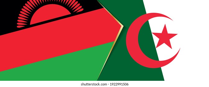 Malawi and Algeria flags, two vector flags symbol of relationship or confrontation.