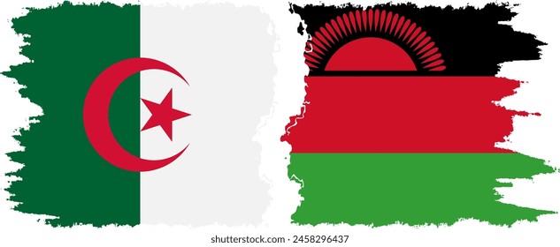 Malawi and Algeria grunge flags connection, vector
