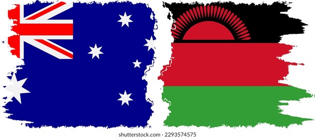 Malawi and Australia grunge flags connection, vector