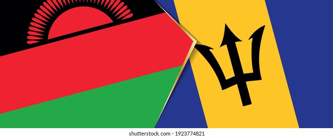 Malawi and Barbados flags, two vector flags symbol of relationship or confrontation.