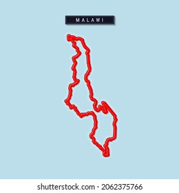 Malawi kühn umrissene Rahmenkarte. Glossy roter Rand mit weichem Schatten. Länderkennzeichen. 3D-Vektorgrafik.