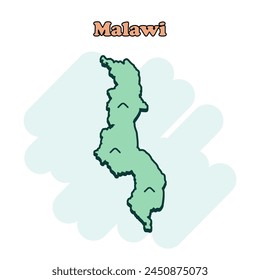 Icono de mapa en color de dibujos animados de Malawi en estilo cómico. Pictograma de ilustración de Country. Nation geography atlas concepto de negocios.	