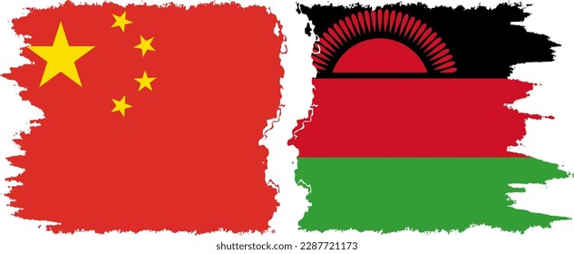 Conexión de banderas grises de Malawi y China, vector
