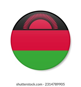 Malawi circle button icon. Malawian round badge flag with shadow. 3D realistic vector illustration isolated on white.