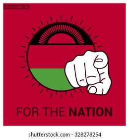 Malawi country flag in Circle and pointing finger at viewer typography Ready for the Nation. Vector Illustration