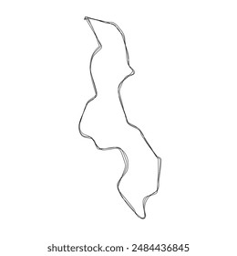 Malawi country simplified map.Thin triple pencil sketch outline isolated on white background. Simple vector icon