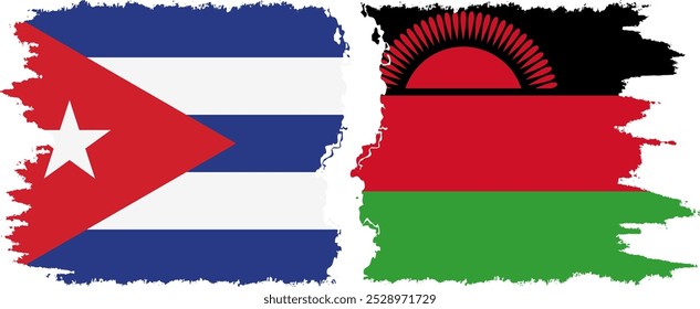 Malawi and  Cuba grunge flags connection, vector