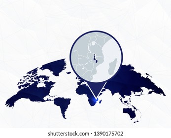 Malawi detailed map highlighted on blue rounded World Map. Map of Georgia in circle.