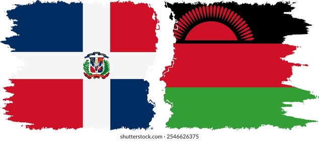 Malawi and Dominican Republic grunge flags connection, vector