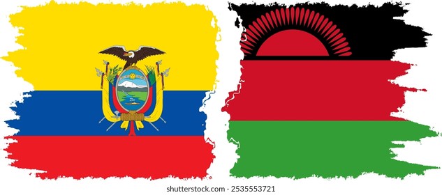 Conexão das bandeiras grunge do Malawi e do Equador, vetor