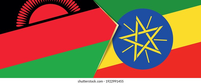 Malawi and Ethiopia flags, two vector flags symbol of relationship or confrontation.