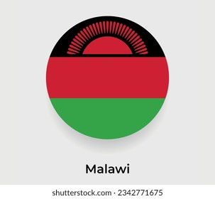 Malawi Flaggenblase kreisrunder Form Symbol Vektorgrafik