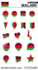 Malawi Flag Collection. Big set for design. Vector Illustration.