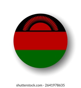 Malawi flag - flat vector circle icon or badge with dropped shadow.