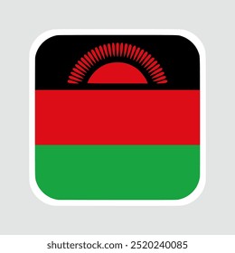 malawi flag, flat vector square with rounded corners and white border. vector illustration	