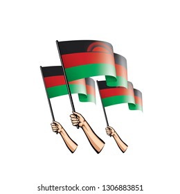 Malawi flag and hand on white background. Vector illustration