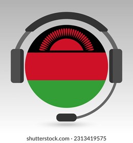 Malawi flag with headphones, support sign. Vector illustration.