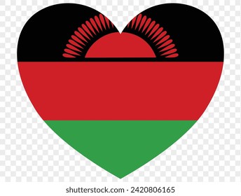 Malawi flag in heart shape isolated  on  transparent  background. vector illustration