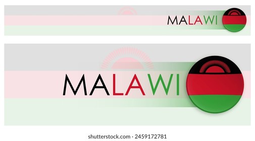 Malawi flag horizontal web banner in modern neomorphism style. Webpage Malawi country header button for mobile application or internet site. Vector