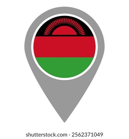 Malawi flag location pin, flag application, Flag on Location Pin, graphic design, map pointer, vector illustration.