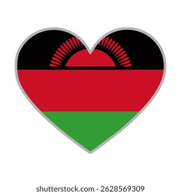 Bandeira do Malawi. Bandeira do amor do Malawi. Bandeira do Malawi em forma de coração. Símbolo de amor. Ilustração vetorial