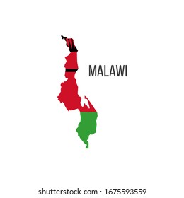 Mapa de la bandera de Malawi. La bandera del país en forma de fronteras. Ilustración vectorial de material aislada en fondo blanco.