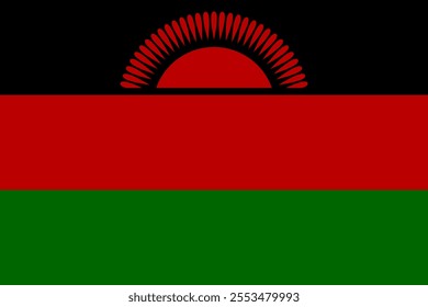 Malawi flag in official colors, dimensions and aspect ratio. Vector flag symbolizing national pride, identity, heritage, patriotism and authority