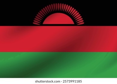 Malawi flag official colors and proportion digital vector illustration. Pleated flag.