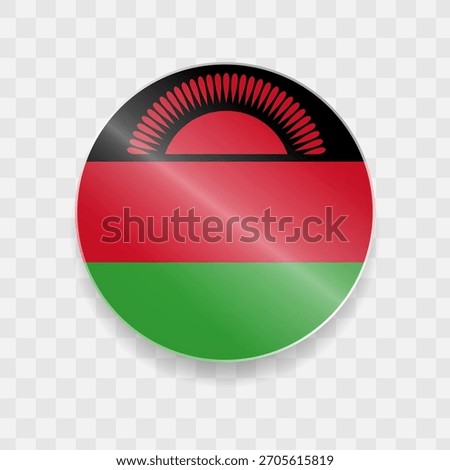 Malawi flag on button shining glass