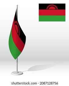 MALAWI flag on flagpole for registration of solemn event, meeting foreign guests. National independence day of MALAWI. Realistic 3D vector on white