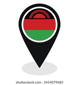 Malawi flag on map pinpoint icon isolated. Flag of Malawi