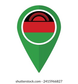 Malawi flag on map pinpoint icon isolated. Flag of Malawi