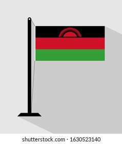 malawi flag on pole, isolated on gray background