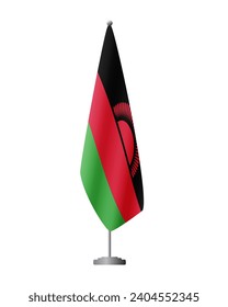 Malawi flag on flag stand for official meetings, transparent background, vector