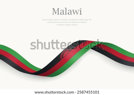 Malawi flag on Waving ribbon. Template for independence day