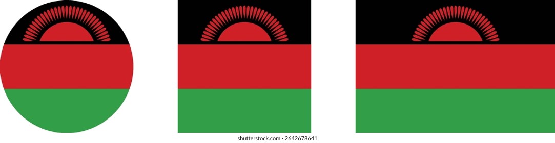
Malawi flag PNG vector. Malawi square and round icon isolated on transparent PNG background. Malawi flag icon.