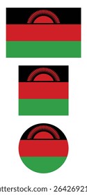 
Malawi flag PNG vector. Malawi square and round icon isolated on transparent PNG background. Malawi flag icon.