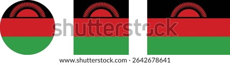 
Malawi flag PNG vector. Malawi square and round icon isolated on transparent PNG background. Malawi flag icon.