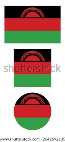 
Malawi flag PNG vector. Malawi square and round icon isolated on transparent PNG background. Malawi flag icon.